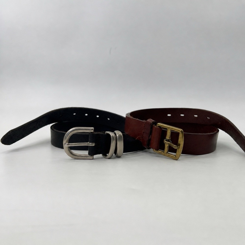 Calvin Klein Italian Saddle Leather Belt Brown Gold Tone Black Leather Sz L